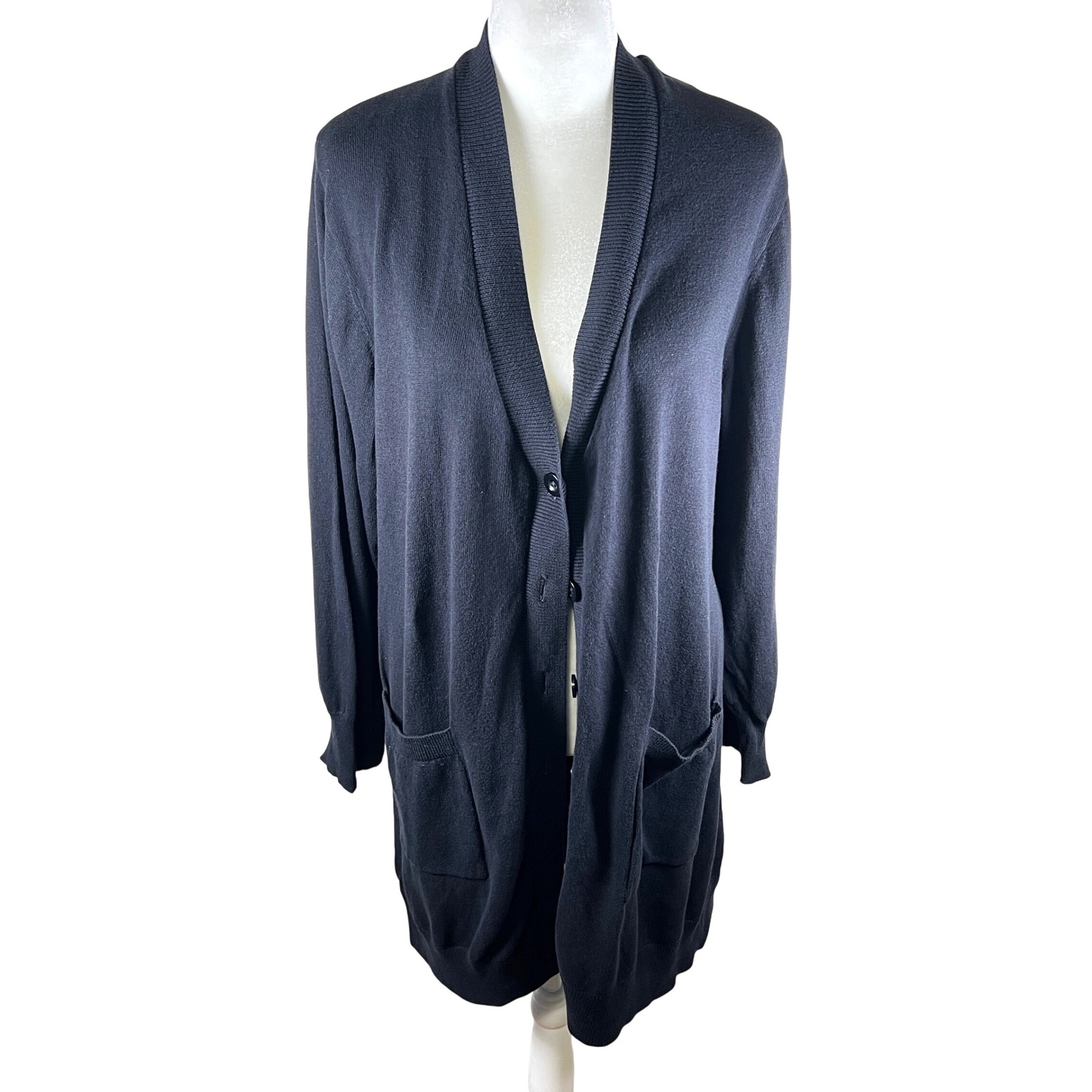 Mainstreet Blues Womens Black Long Sleeve Cardigan Button Front Pockets Size L